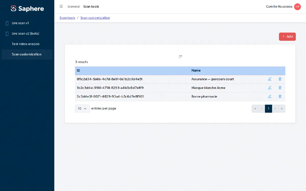 The customisation list in the ops console